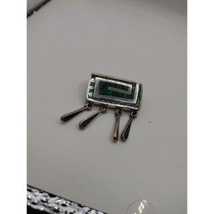 Pin Brooch Pendant 925 Sterling Silver Mosaic Turquoise